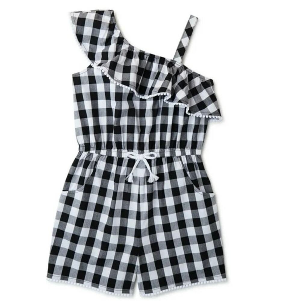 Wonder Nation Girls' Black & White Checkered Romper - L
